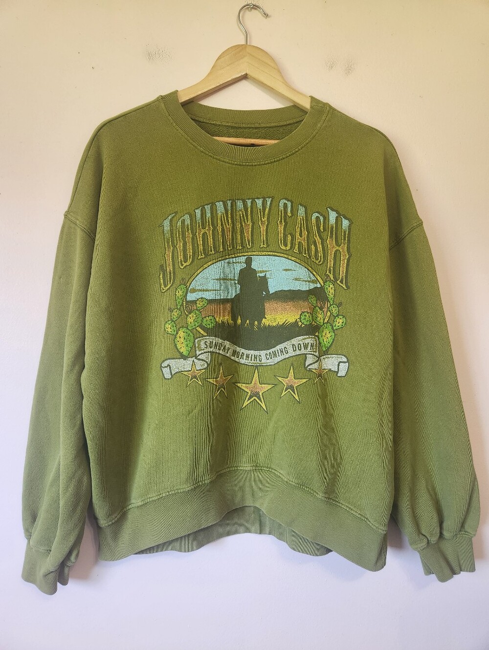 Daydreamer Johnny Cash Sunday Morning Coming Down Western Rodeo Sweatshirt L